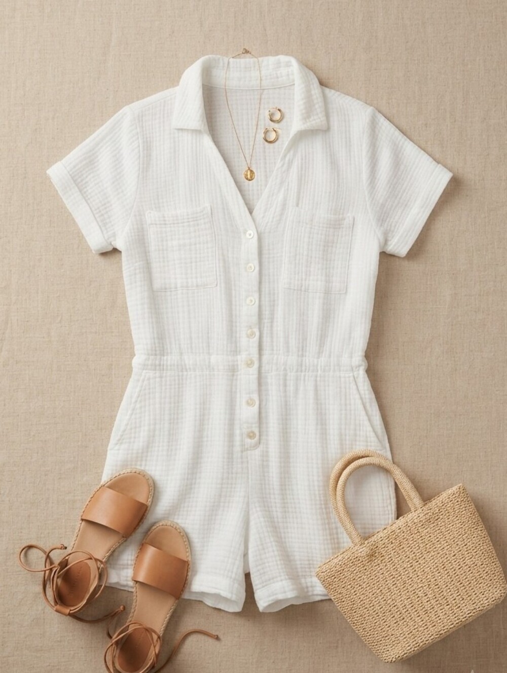 Abercrombie & Fitch 100% Cotton White Button Front Romper